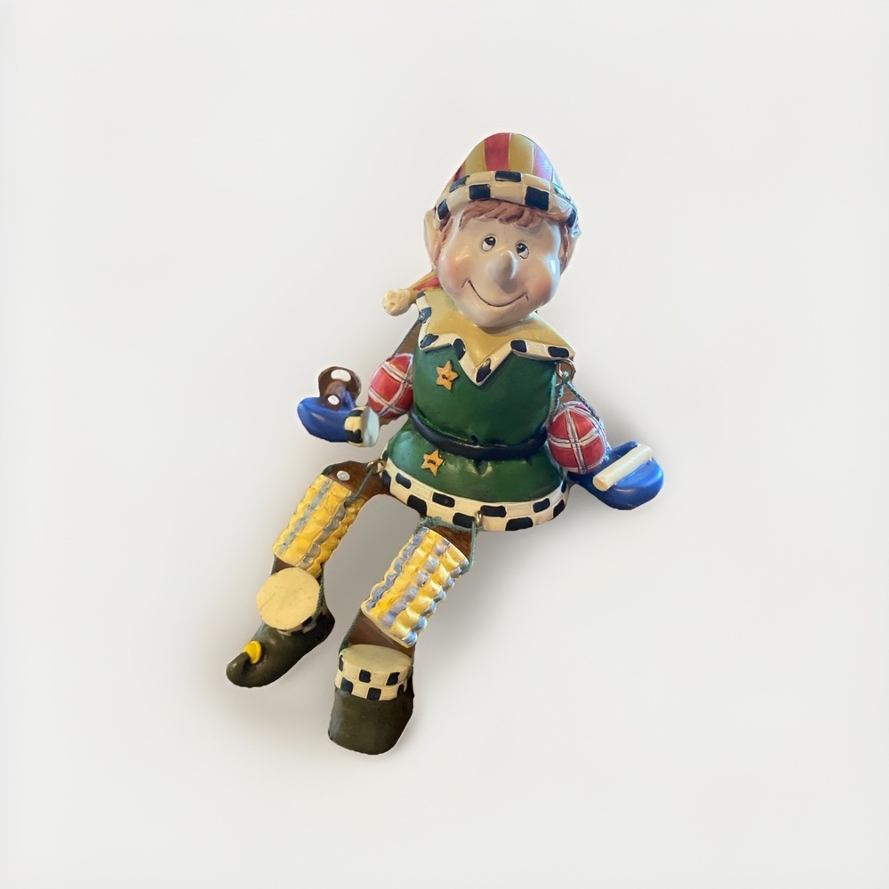 Vintage 2001 CMG 7" Ceramic Elf Figurine with Dangle Legs Multicolor Holiday